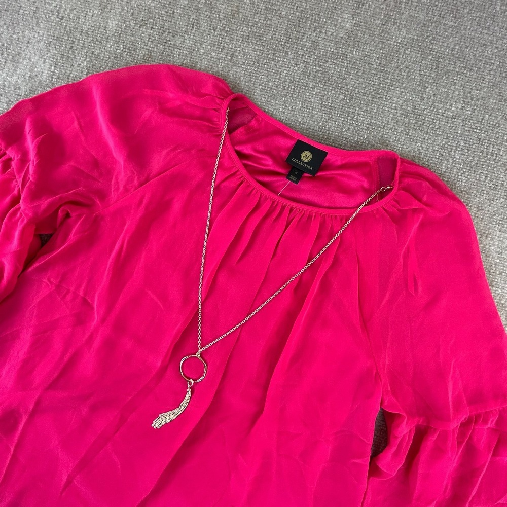 JM Collection Necklace Blouse Top Womens Medium Pink Fireball Core Woven Tiered